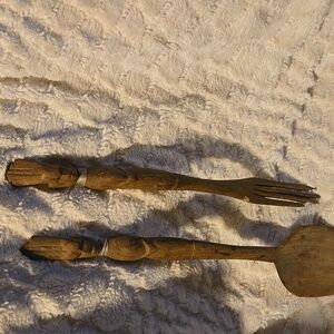 Hand carved African Fork And Spoon